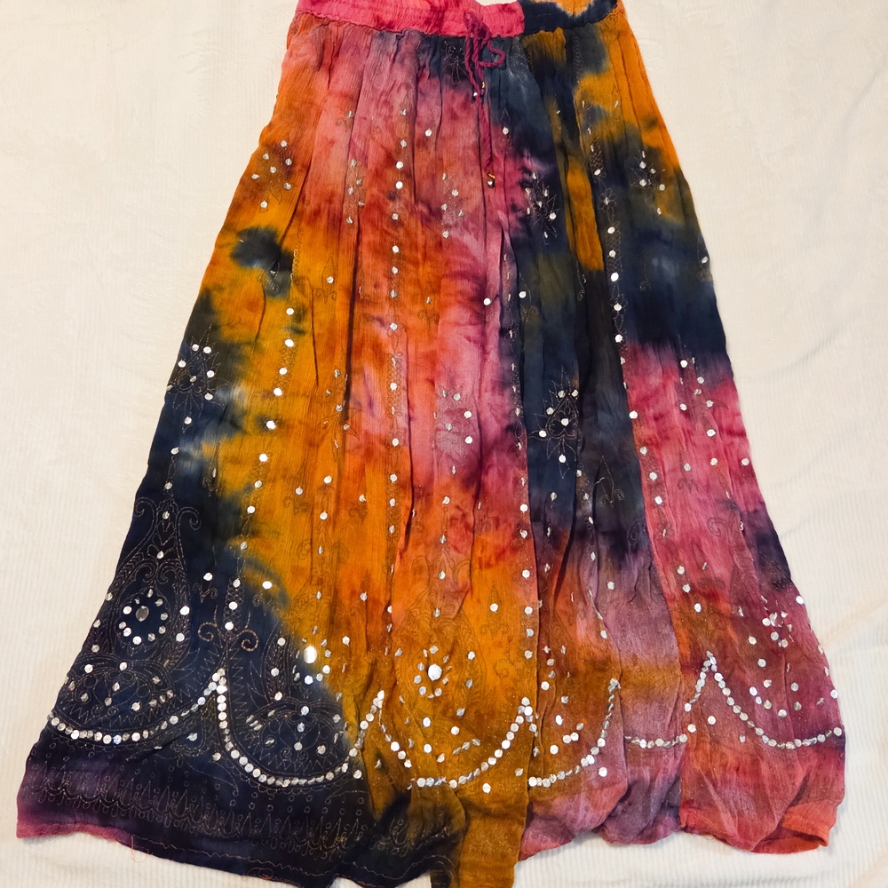 Vintage Pink and Orange Tie-Dye Maxi Skirt